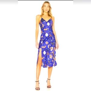 Diane Von Furstenberg Canton Electric Blue Floral Satin Midi Slip Dress Small